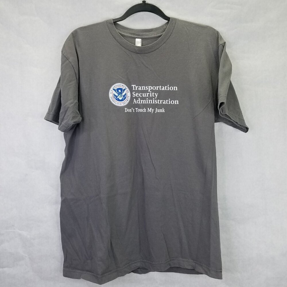 TSA T-shirt Mens L "Don't Touch My Junk" Unisex Jersey Short Sleeve Tee Grey USA